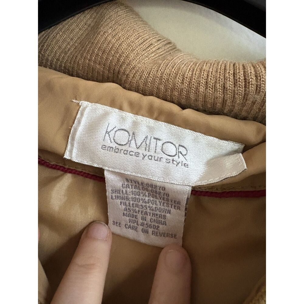 Vintage 90s Komitor Down Filled Long Puffer Jacket Tan Camel Winter Gorp Coat L - Picture 8 of 12
